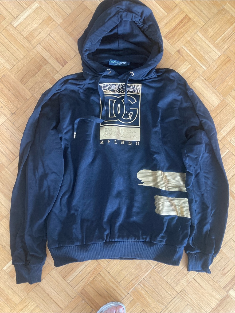 Dolce & Gabbana Black Hoodie with Gold Logos